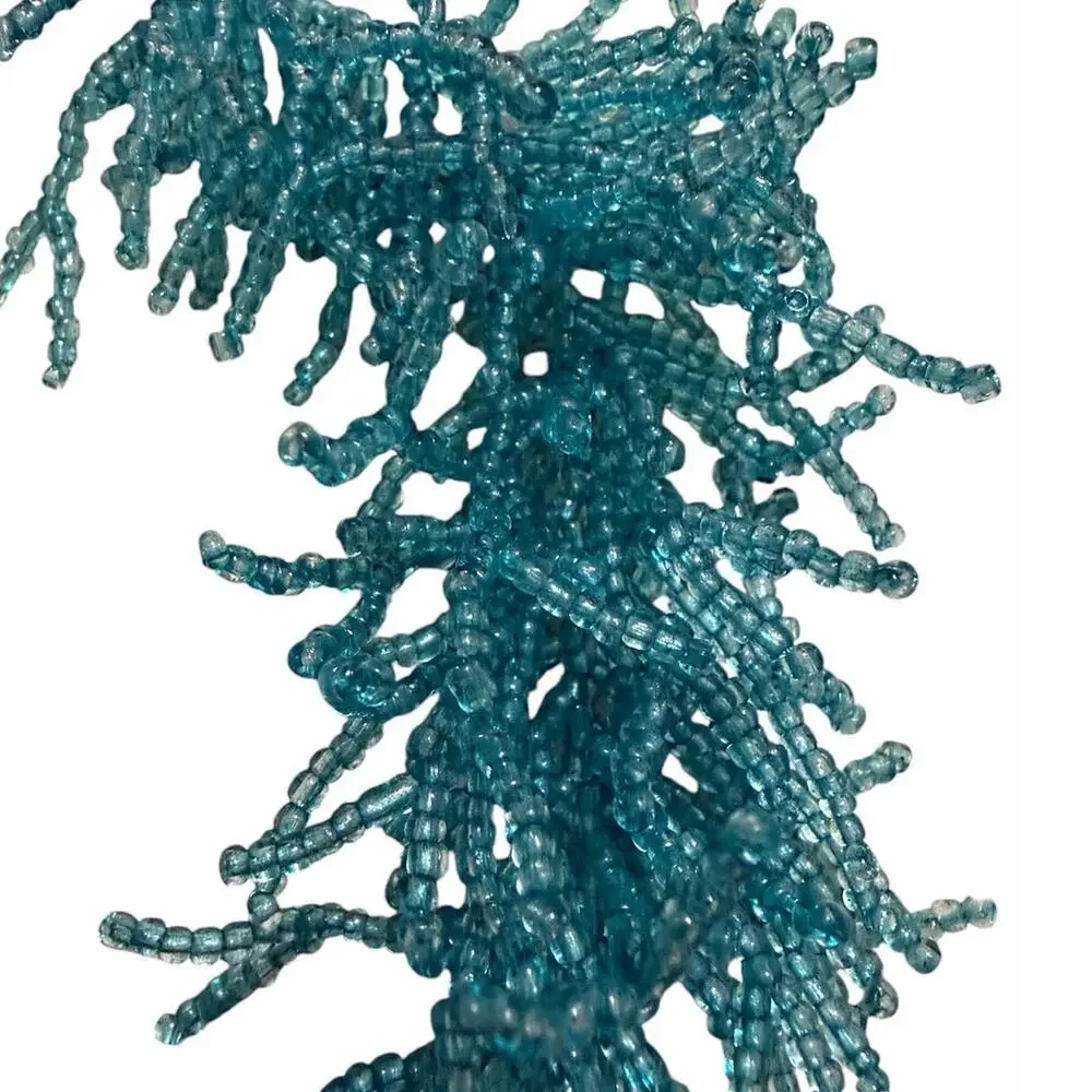Aqua Blue Seed Bead Statement Choker Necklace 16–17”